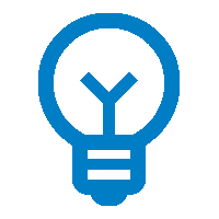 Blue line icon of a lightbulb